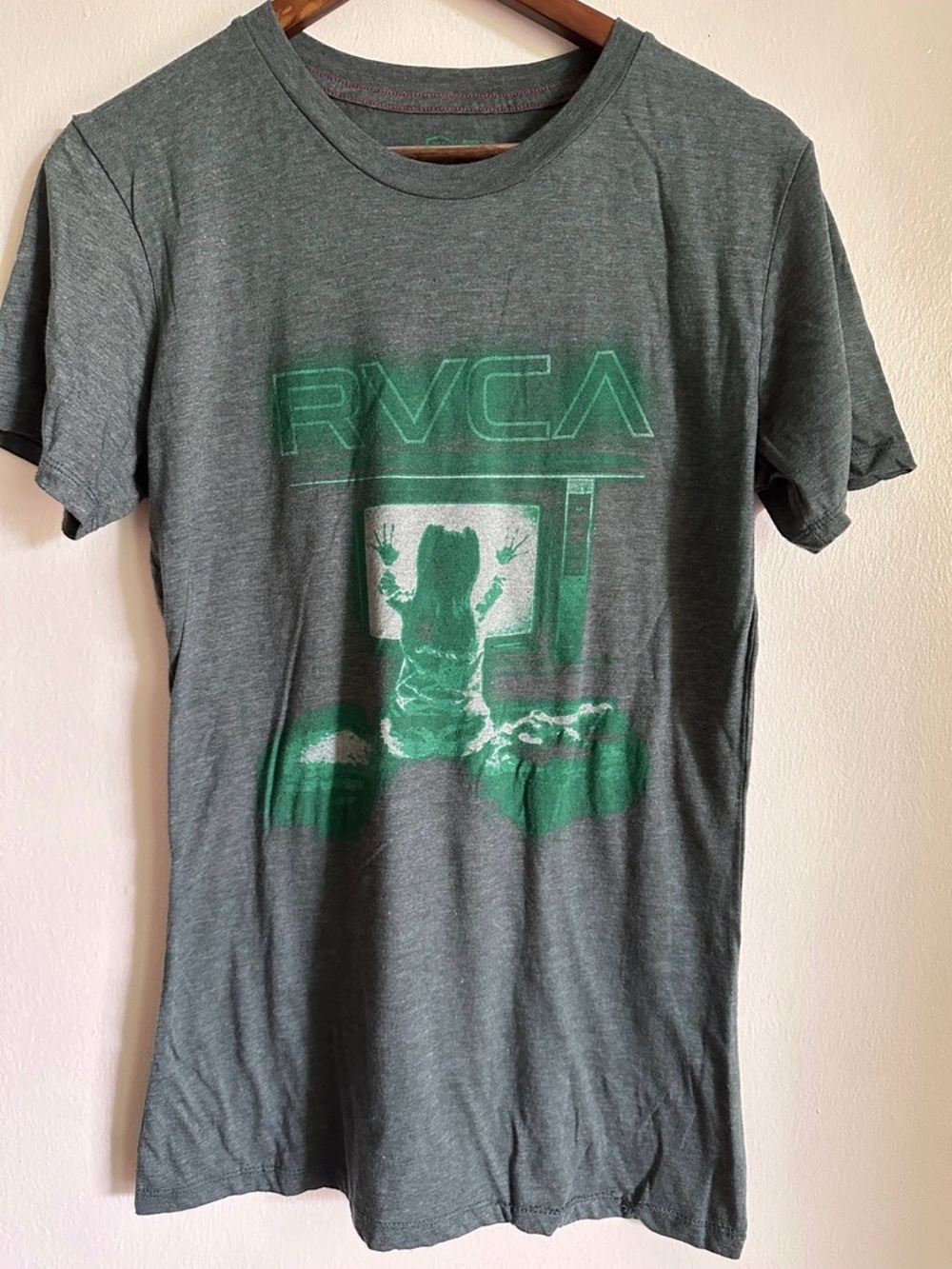 RVCA Heathered Green Graphic Tee with Retro Logo